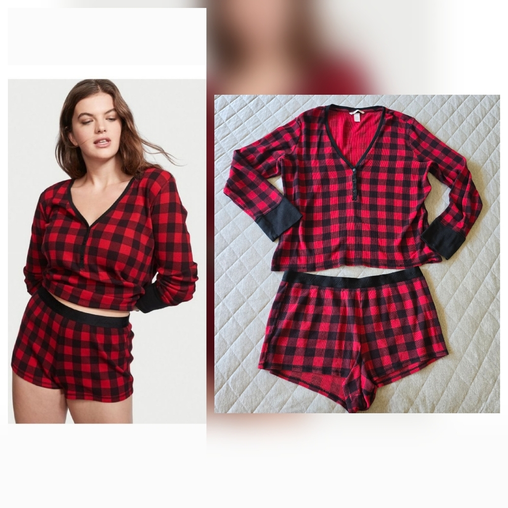 Victoria's Secret Thermal Henley Shorts Pajama‎ Set Size XL